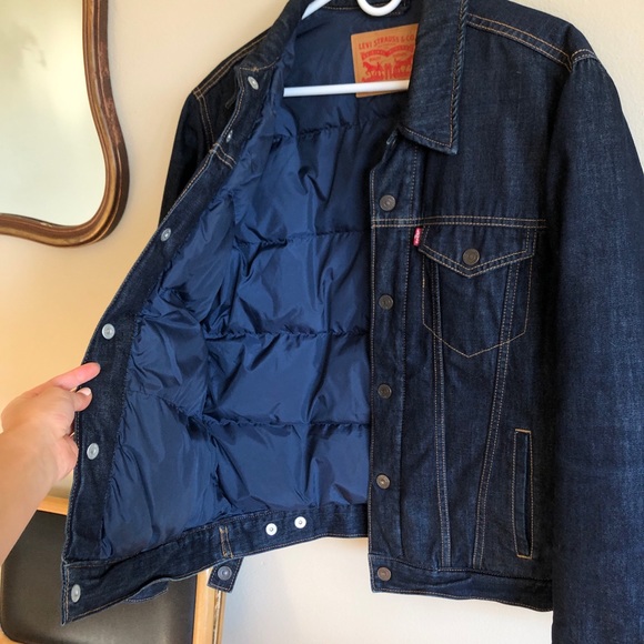 SOLD Men’s Levi’s Down Filled Denim Trucker Jean Jacket - Picture 2 of 7